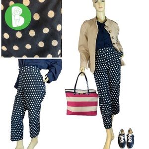 BANANA REPUBLIC NAVY BLUE & OFF WHITE POLKA DOT CROPPED, STRAIGHT LEG PANTS (14)
